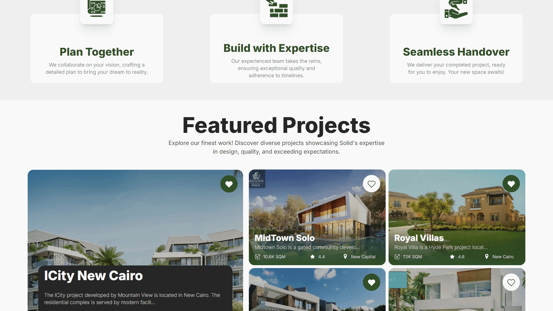 Responsive website page designed for Solid Constructions featuring modern UI design, construction-related visuals, and optimized user experience. | صفحة ويب متجاوبة مصممة لشركة Solid Constructions تتضمن واجهات حديثة، وعناصر بصرية مرتبطة بقطاع الإنشاءات، وتجربة مستخدم محسنة.