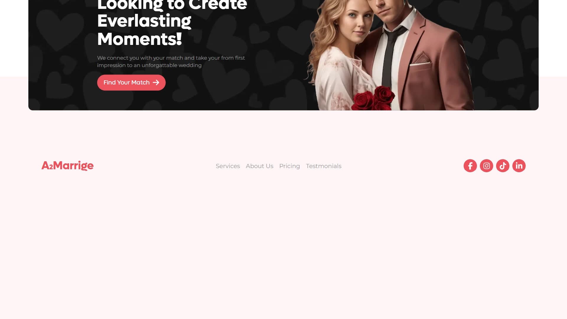 Responsive webpage designed for A2 Marriage featuring elegant wedding-inspired visuals, interactive planning elements, modern UI design, and an optimized user experience. | صفحة ويب متجاوبة مصممة لمنصة A2 Marriage تتضمن عناصر بصرية مستوحاة من حفلات الزفاف، وأدوات تخطيط تفاعلية، وواجهات حديثة، وتجربة مستخدم محسنة.